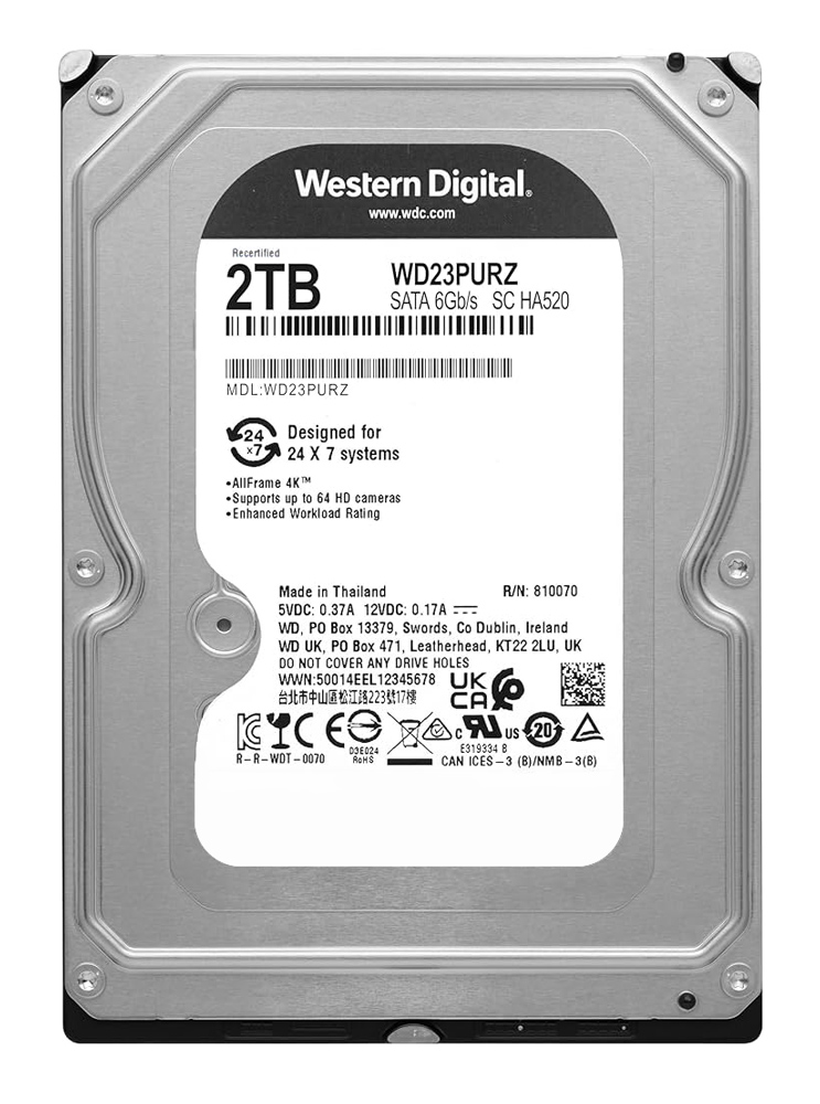 WD σκληρός δίσκος 3.5" Purple Surveillance 2TB