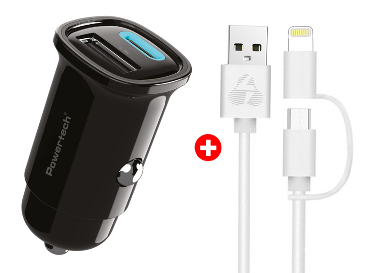 POWERTECH φορτιστής αυτοκινήτου με καλώδιο MFi USB σε micro USB/Lightning BNDL-0206