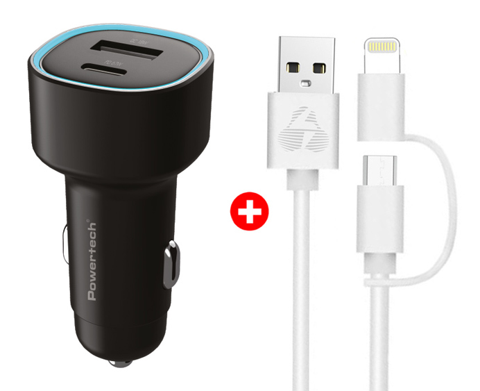 POWERTECH φορτιστής αυτοκινήτου με καλώδιο MFi USB σε micro USB/Lightning BNDL-0207
